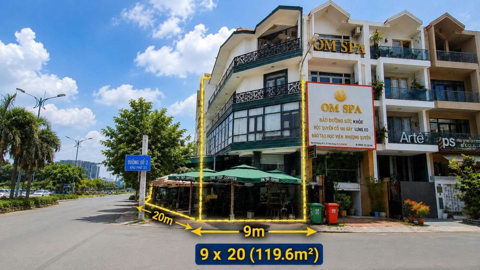 BÁN NHÀ PHỐ CĂN GÓC 2 MẶT TIỀN ĐẸP – HIM LAM KÊNH TẺ – QUẬN 7  – DIỆN TÍCH 119.6M² – GIÁ 38,7 TỶ