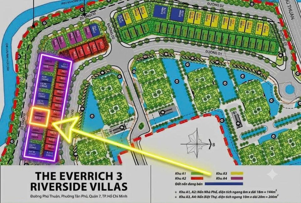 BÁN ĐẤT BIỆT THỰ VIEW SÔNG EVERRICH 3 QUẬN 7 – LIỀN KỀ PHÚ MỸ HƯNG (200M²) chỉ 140 triệu/m2