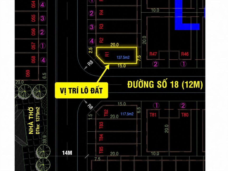 BÁN LÔ ĐẤT NỀN BIỆT THỰ GÓC 2 MT DT 7.5X20M (137.5M2) TẠI KDC HIM LAM KÊNH TẺ